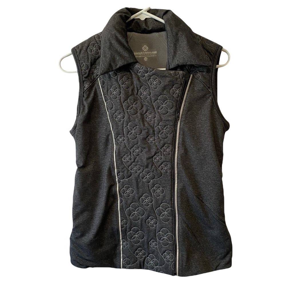 Ginger & Mary Ann Womens Size XS Embroidery Detail Vest Hidden Pocket Zip Hood